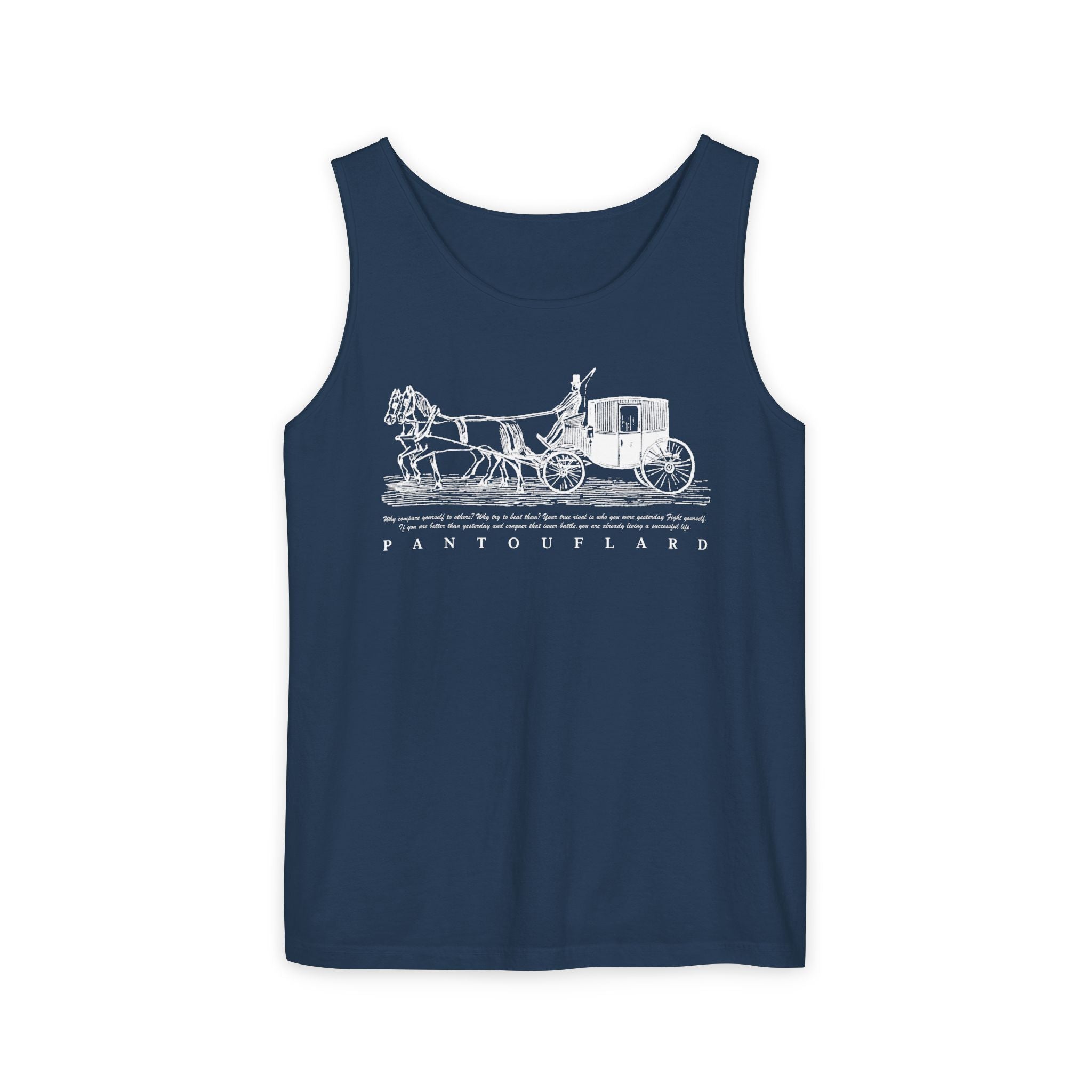 Unisex Black Pantouflard Carriage Cotton Garment-Dyed Tank Top