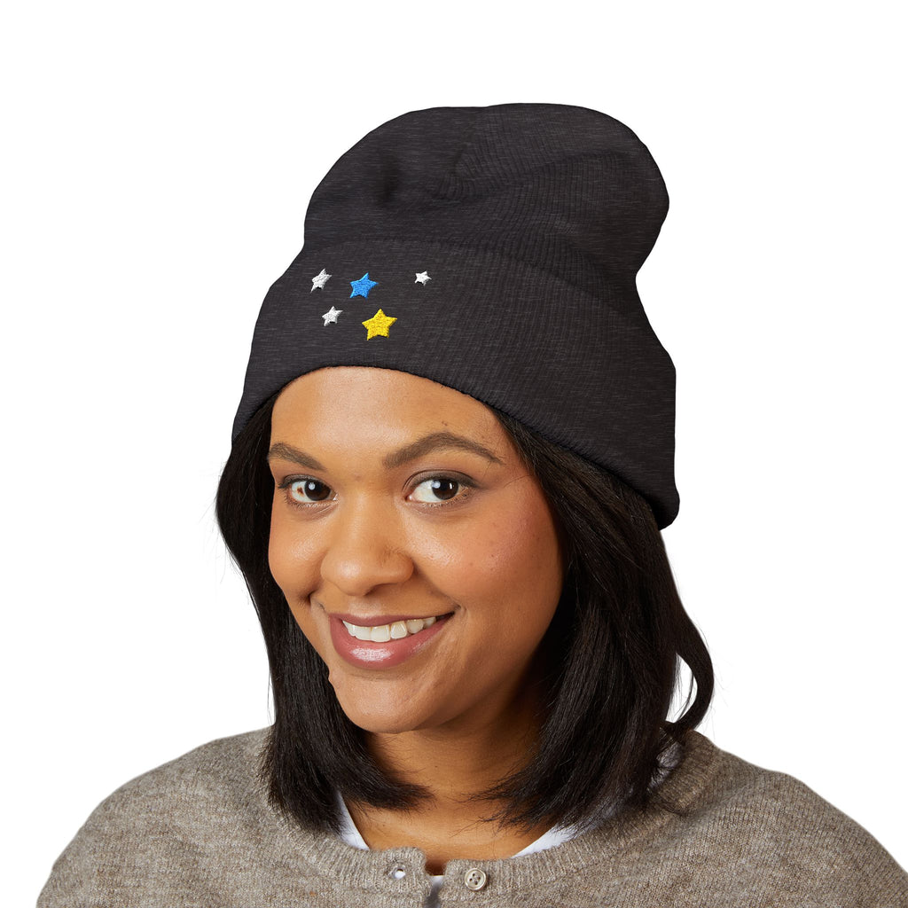 Unisex Cassiopeia Star Embroidered Acrylic Cuffed Beanie