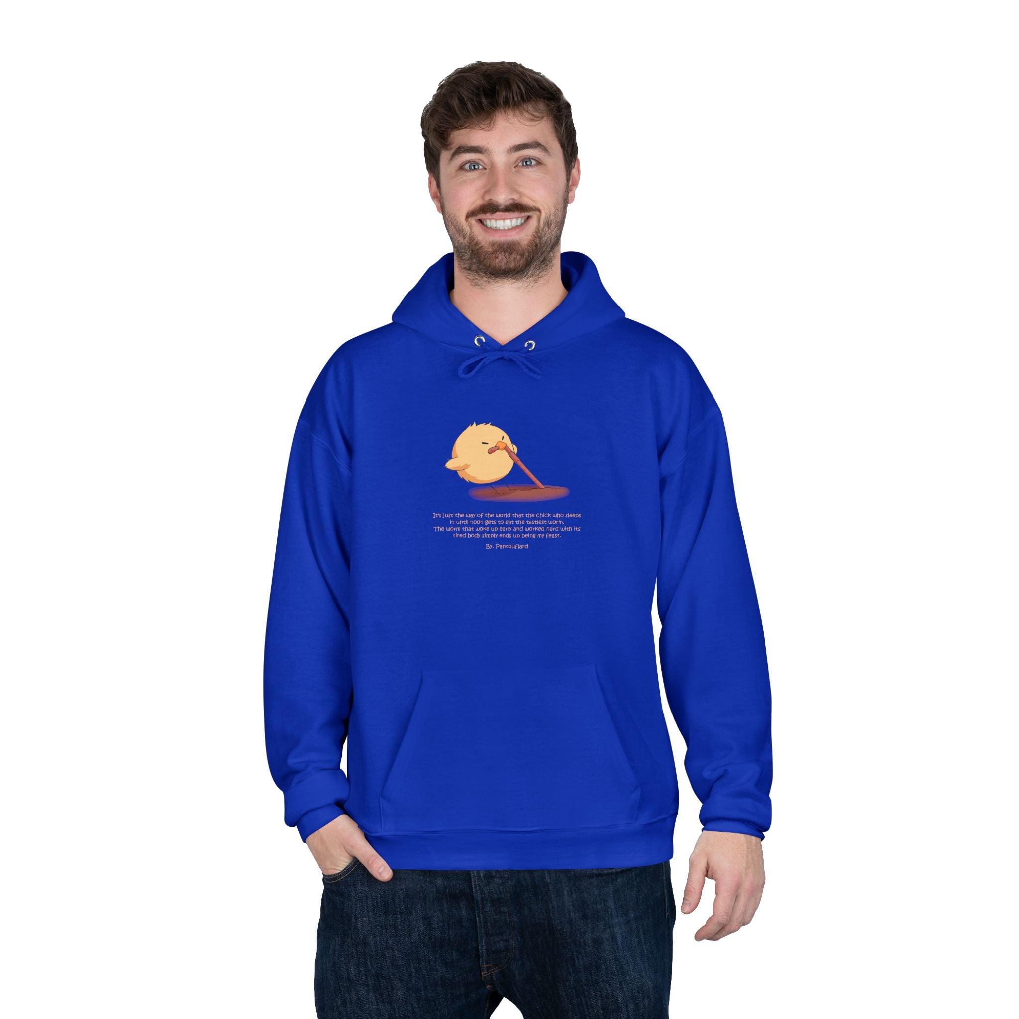 Unisex Light Blue Pantouflard Chick Cotton Blend Pullover Hoodie