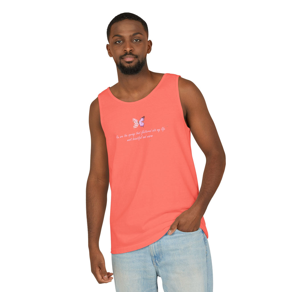 Unisex Navy Blue Floral Butterfly Spring Quote 100% Cotton Tank Top