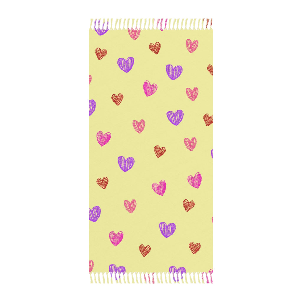 Light Yellow Colorful Hand Drawn Heart Pattern 100% Polyester Boho Beach Cloth