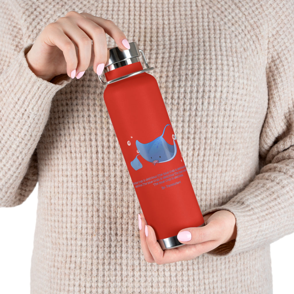 Cyan Blue Cute Stingray Eating Crab Quote 22oz Copper Vacuum Insulated Bottle