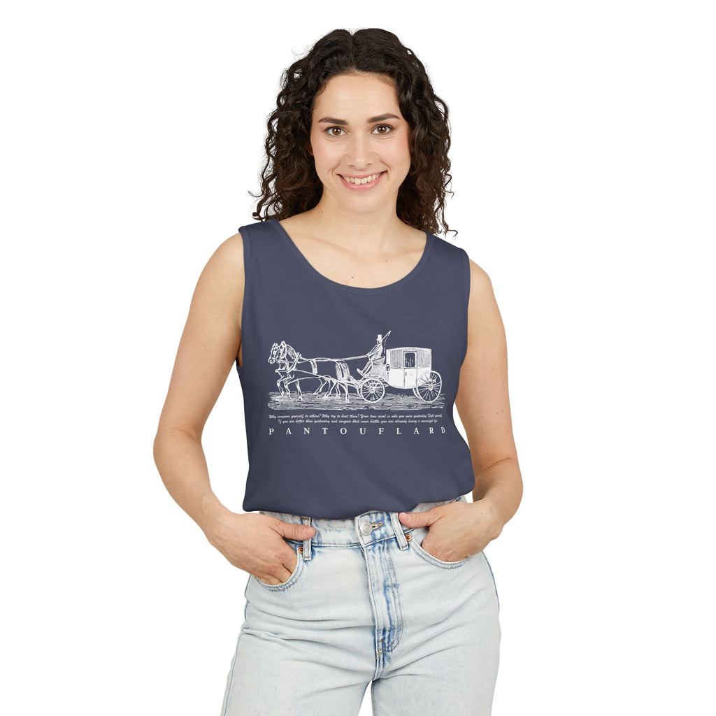 Unisex Black Pantouflard Carriage Cotton Garment-Dyed Tank Top