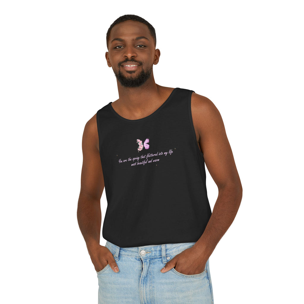 Unisex Navy Blue Floral Butterfly Spring Quote 100% Cotton Tank Top